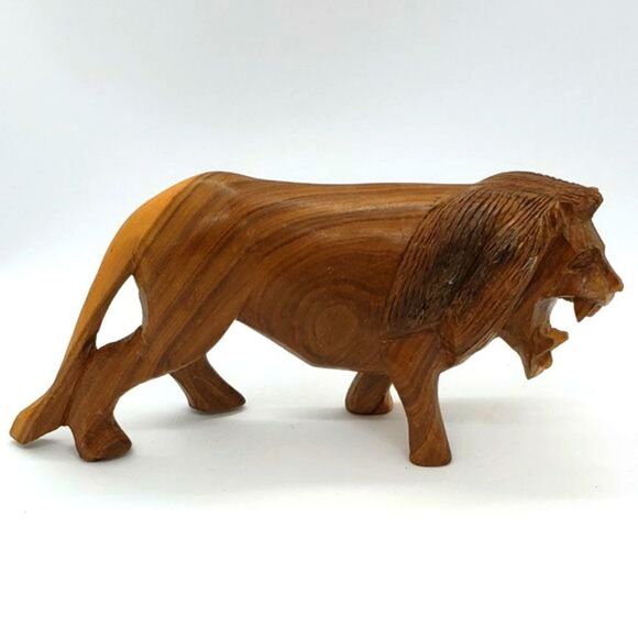 Vintage Hand Carved Wooden Lion Figurine - Picture 6 of 13